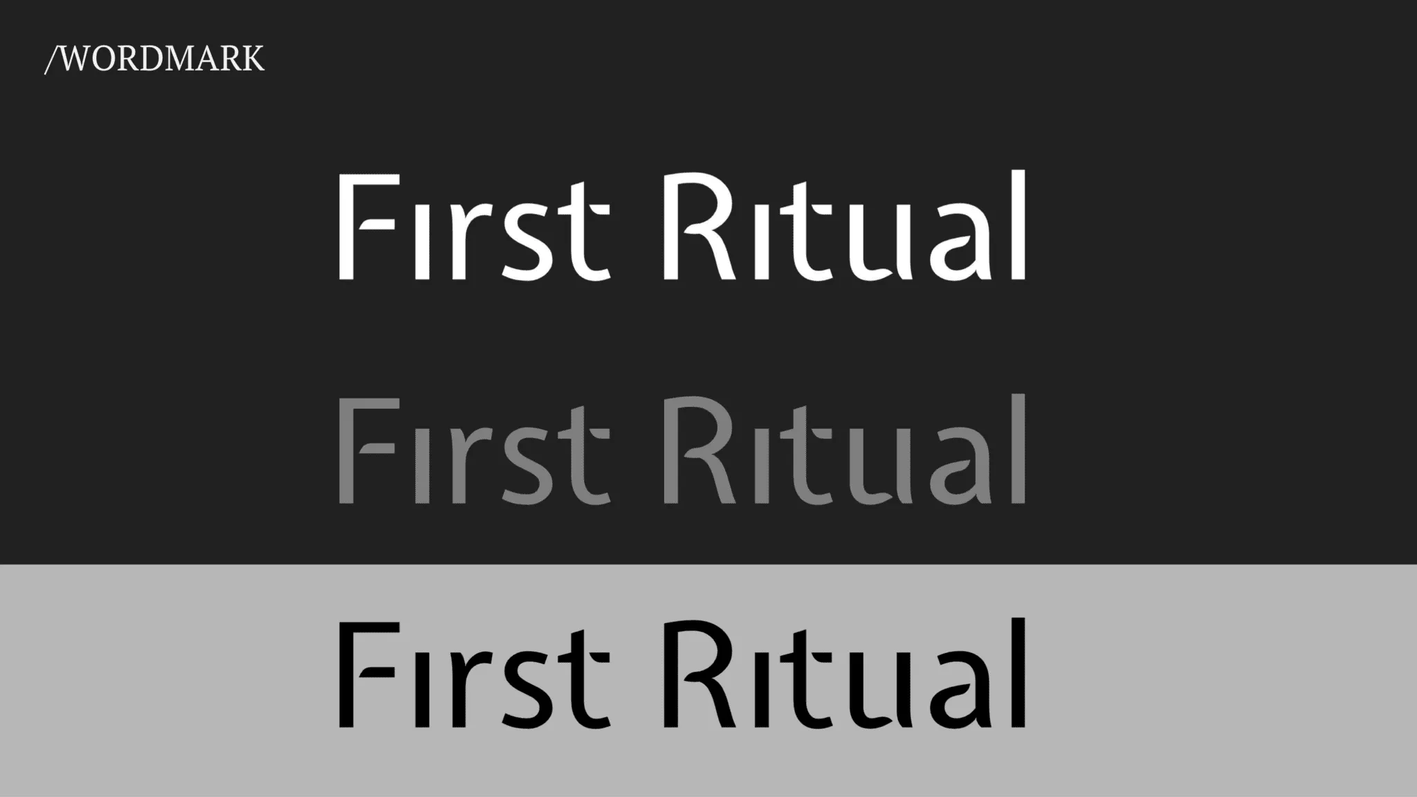 First Ritual wordmark in white, gray, and black across contrasting backgrounds
